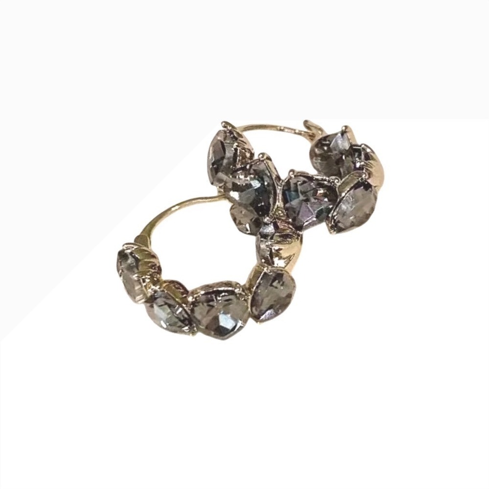 Sparkling Hoop Earrings with Grey Crystal Accents Gold Tone NWOT